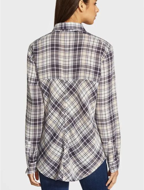 Free People Stitch Detail Plaid Long Sleeves Shirt Gray Multi XS Runs Big