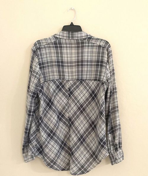 Free People Stitch Detail Plaid Long Sleeves Shirt Gray Multi XS Runs Big