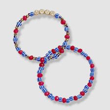 $98 Akola Women's 10k Gold Plated Set of 2 Mama Beaded Stretch Bracelets