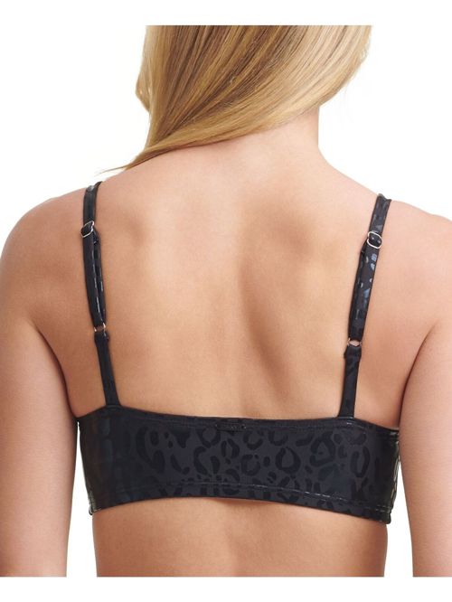 DKNY Women's Black Printed Stretch Removable Cups Lined Adjustable Metallic XS