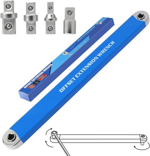 Offset Extension Wrench Set with Ratchet Adapters for Tight Spaces