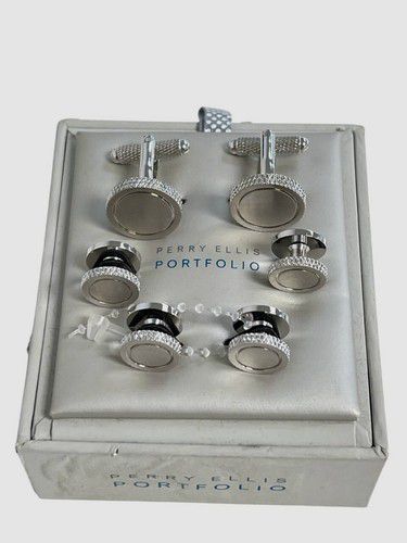 Perry Ellis Portfolio Men's Silver Studs & Cufflinks Set