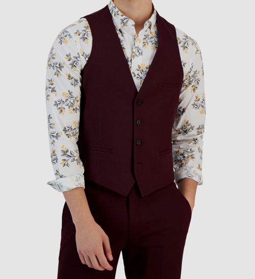 Bar III Men's Red Solid Slim-Fit Suit Vest Size M