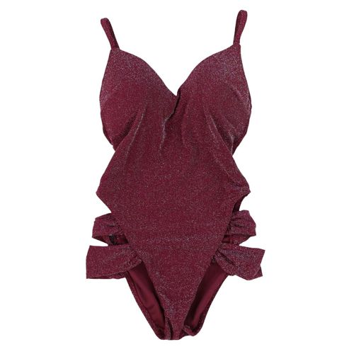 BAR III Women's Burgundy Shimmer Strappy Sweetheart One Piece Swimsuit Size M