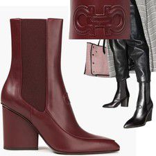 SALVATORE FERRAGAMO BOOTS MARINEO CHELSEA LEATHER LOGO GANCINI $1,050 sz 6.5