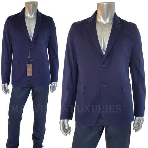 GUCCI JACKET MENS 358078 DARK BLUE COTTON CANVAS TWO BUTTON $1,995 sz 56 / XXXL