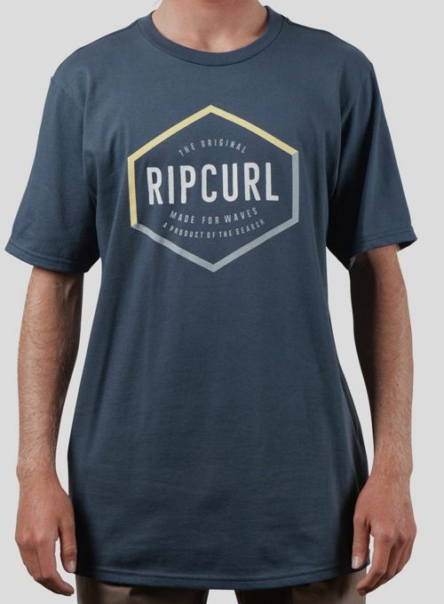 $44 Ripcurl Men Gray Cotton Graphic Print Crew Neck Logo Classic T-Shirt Size S
