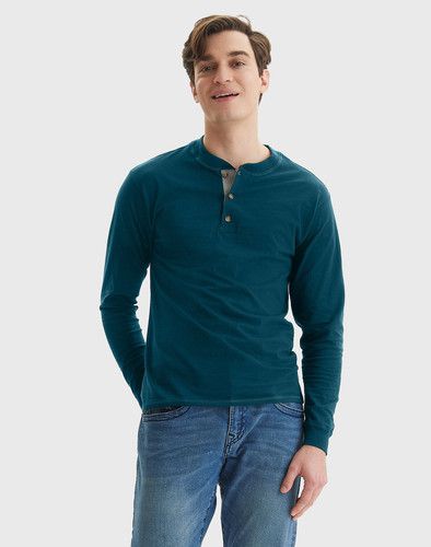 Hanes Men's Long-Sleeve Henley Shirt Beefy-T pure cotton 3 button S-3XL Tagless