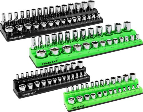 Magnetic Socket Organizer Set, 4PCS Socket Holder Set Includes 1/4", 3/8" Drive 
