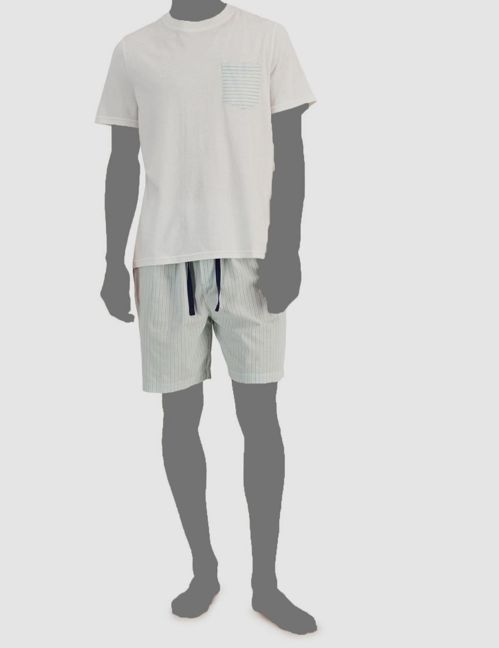 $40 Club Room Men White/Green 2-Pc T-Shirt & Stripe Shorts Pajama Set Size S