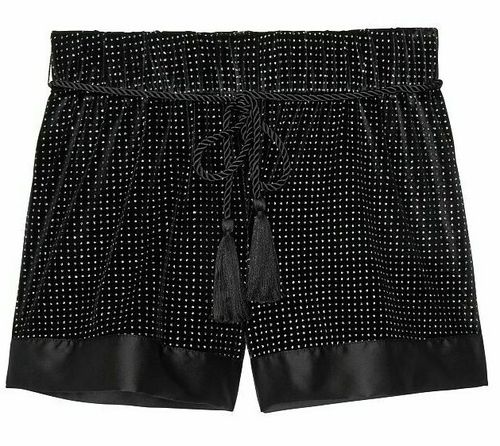 VICTORIAS SECRET GLITTER VELVET HIGH WAIST PAJAMA SLEEP SHORTS SATIN TRIM XS NWT