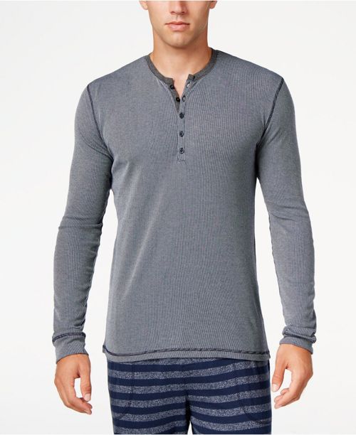 $70 Kenneth Cole Reaction Men Pajamas Long-Sleeve Shirt Blue Lounge Sleepwear L