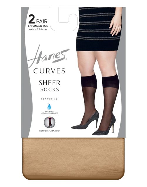 Hanes Socks 2-Pack Curves Sheer Comfort Flex band Below Knee Enhanced toe 1X-4X