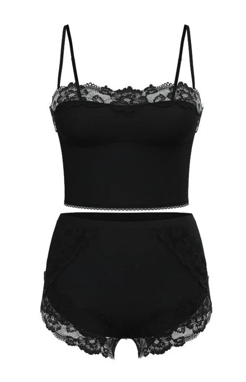 Victoria's Secret Modal Soft & Lace Trim Straight-Neck Cami Set Black Medium