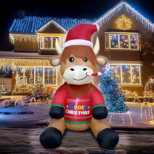 5Ft Highland Cow Christmas Inflatable with LED Lights for Indoor/Outdoor Decor