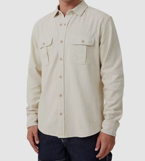 Cotton On Men's Beige Greenpoint Long Sleeve Button Shirt Size Small