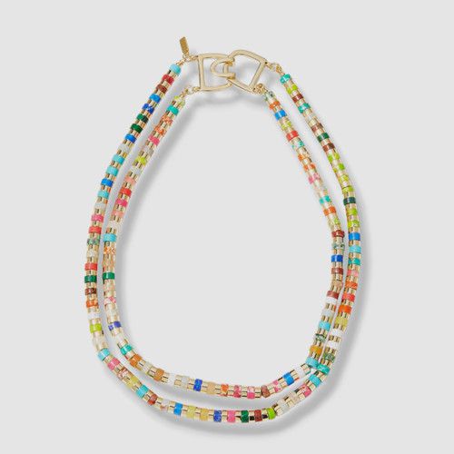 $161 Kenneth Jay Lane Women's Gold 2-Row Nesting Multicolored Station Necklace