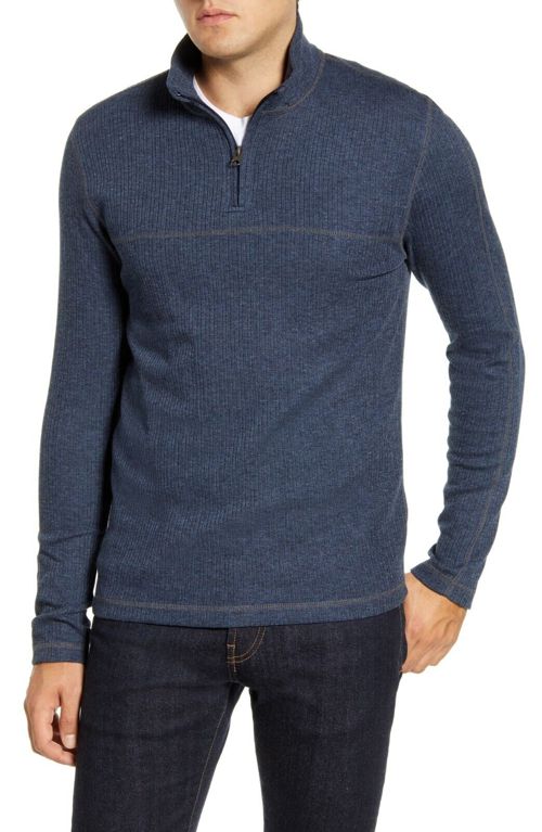 Vintage 1946 Men's Drop Needle Quarter Zip Pullover, Navy Size Small