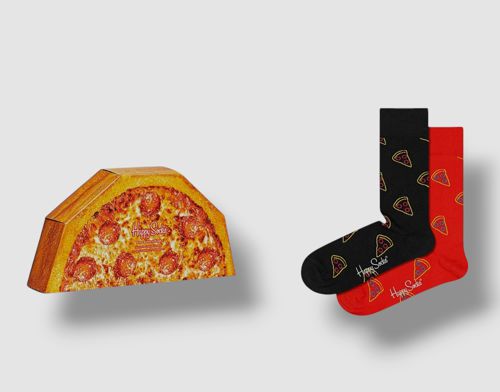 Happy Socks Men's Red Graphic 2-Pack Pizza Socks Gift Set Shoe 8-12