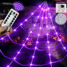 20*17FT Halloween Spider Web 150 Led Purple Lights Light up Lighted Triangular G