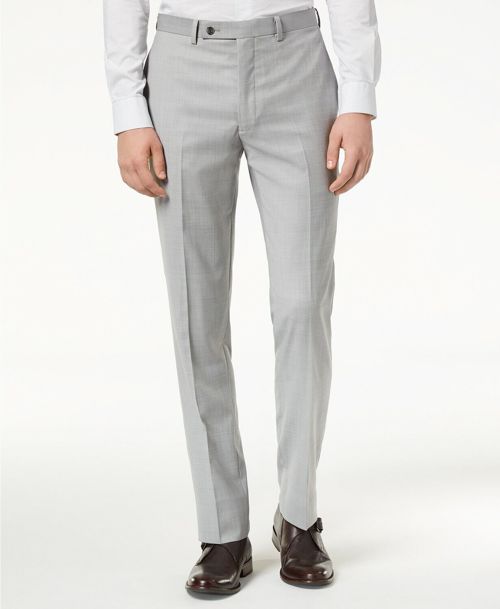 $280 Calvin Klein 42w 37l Mens Gray Slim Fit Solid Wool Flat Suit Trousers Pants