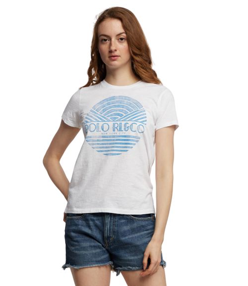 Polo Ralph Lauren White Graphic Tee Comfy Short Sleeve Women's T-shirt L NWT