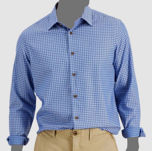 $60 Club Room Men's Blue Long-Sleeve Debala Plaid Button-Up Shirt Size L