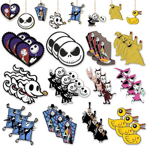 36 PCS Jack and Sally Wooden Ornaments for Halloween and Christmas Decor