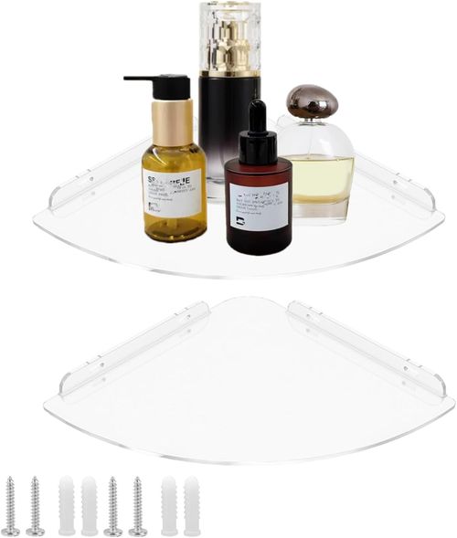 Acrylic Floating Corner Shelves, 7-Inch Wall Mount Organizer for Any Room (2)