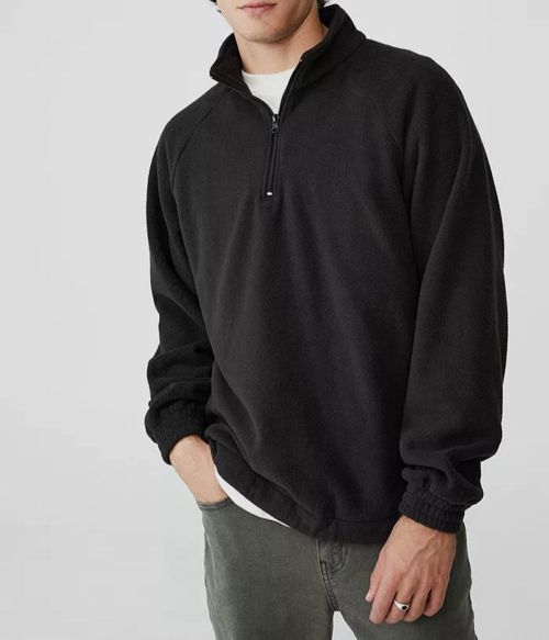 Cotton On Men's Black Washed Polar Quarter Zip Fleece Sweatshirt Size S