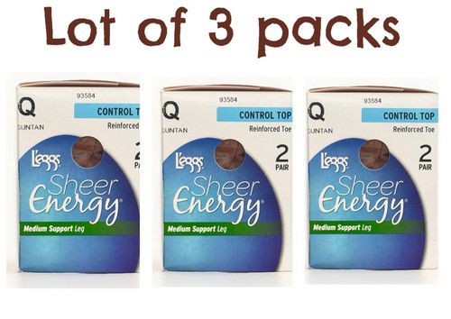 3 Packs’ L'eggs Everyday Control Top Pantyhose Reinforced Toe Suntan Q