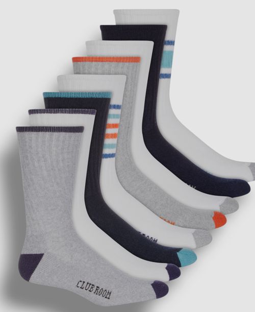 Club Room Men's 8 Pair Pack White Gray Crew Colorblock Socks Shoe 7-12