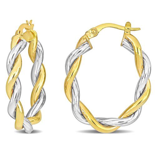 AMOUR 27mm Twisted Oval Hoop Earrings In 2-Tone Yellow and White 10K Gold