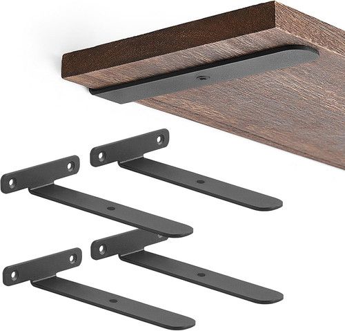 Heavy Duty Black Metal L Brackets - 4 Pack for Floating Shelves