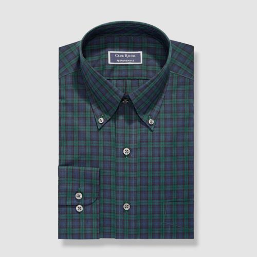 $60 Club Room Mens Regular-Fit Blue Green Plaid Button-Up Dress Shirt 15.5 32/33