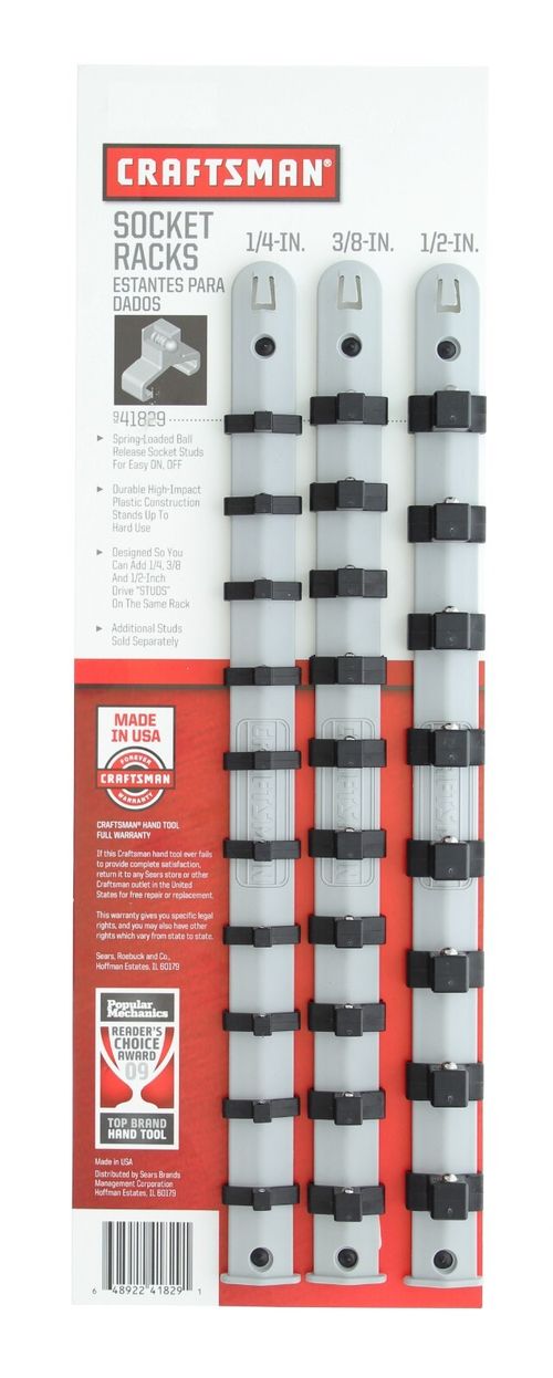 Craftsman Socket Rack SAE Drive Mountable Holder Rail 3 PC Set 1/4", 3/8", 1/2"