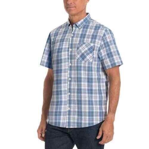 Hurley Men's Short Sleeve Woven Plaid Shirt Button Down Blue White Size LARGE