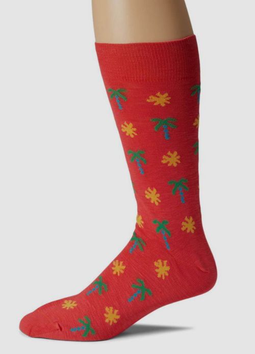 $40 Paul Smith Men's Orange Graphic Crew 1-Pair Vlad Palmtree Socks Size OS
