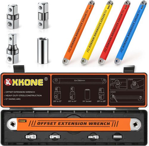 Offset Extension Wrench Set with Adapters for Tight Spaces, 15.4" Length