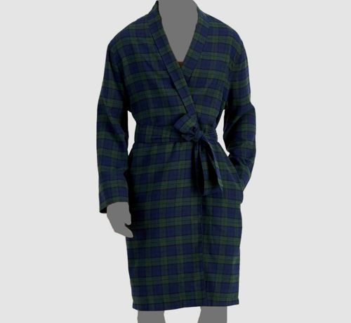 $55 Club Room Men's Green Plaid Sleepwear Shawl Collar Flannel Robe One Size