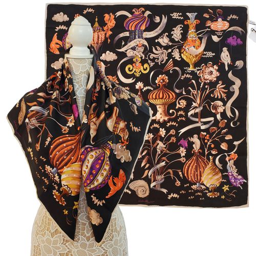 SALVATORE FERRAGAMO SCARF SIGNATURE MYSTIC FAIRYTALE PRINT SILK 35" $395