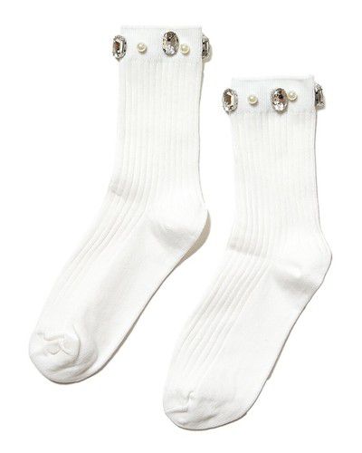 Stems Crystal Ribbed Crew Socks Women's White Os
