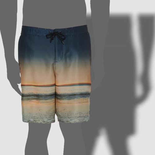 $120 Perry Ellis Mens Orange Sunset Regular Fit Graphic Board Swim Trunks Size M