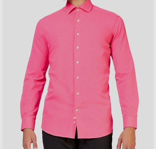 $35 Oppo Suits Men Pink Solid Long-Sleeve Button-Down Dress Shirt Size 15.6 M