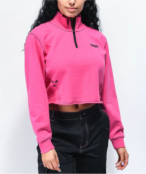 Vans Thread It Pink Half Zip Mock Neck Crop Sweatshirt Size M