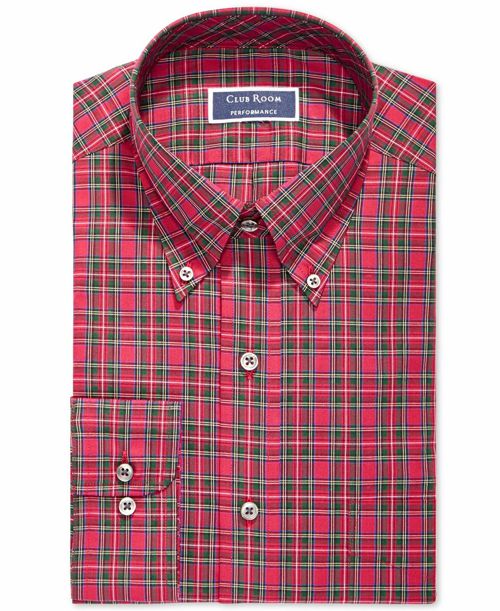 $93 Club Room 15.5 32/33 Men Regular-Fit Red White Check Long-Sleeve Dress Shirt