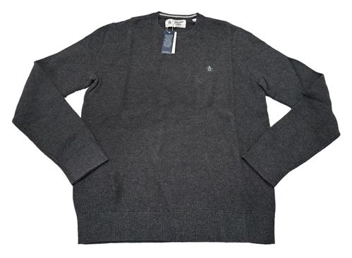 Original Penguin Men's Tuck Stitch Cotton Crewneck Sweater Charcoal Gray  L $85