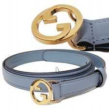 GUCCI BELT ‎723073 THIN BLONDIE GG LOGO GOLDTONE BUCKLE BLUE LEATHER sz 100 / 40
