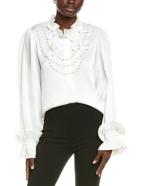 Gracia Pearl Bead Frill Blouse Women's