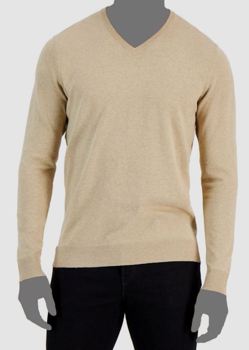 Alfani Men's Beige Solid V-Neck Pullover Cotton Sweater Size XXL